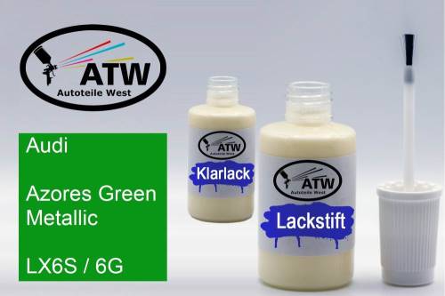 Audi, Azores Green Metallic, LX6S / 6G: 20ml Lackstift + 20ml Klarlack - Set, von ATW Autoteile West.